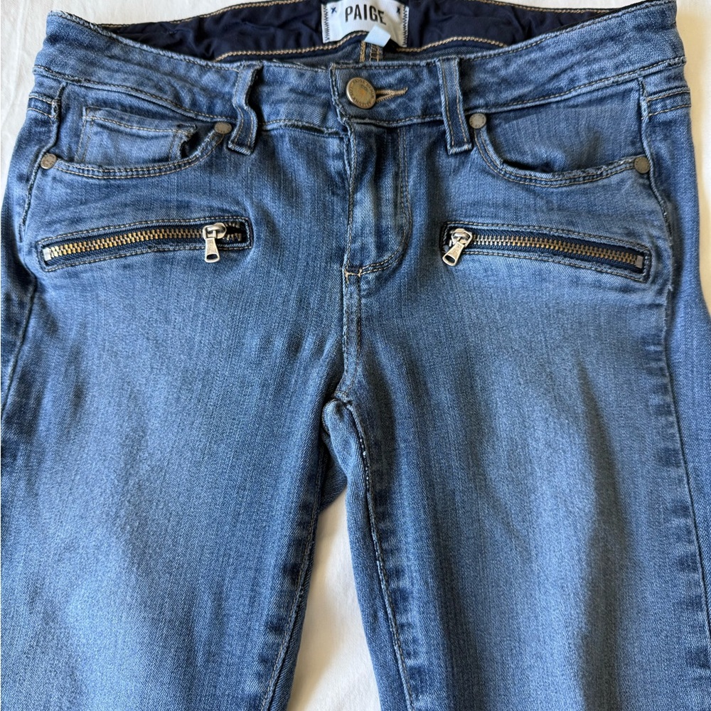 PAIGE Blue Y2k Skinny Jeans with Zipper Details